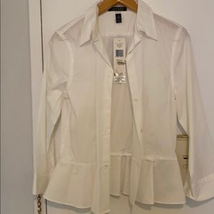 Lauren white peplum button down blouse